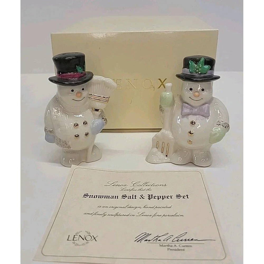 Lenox Snowmen Salt & Pepper‎ Shakers with Box